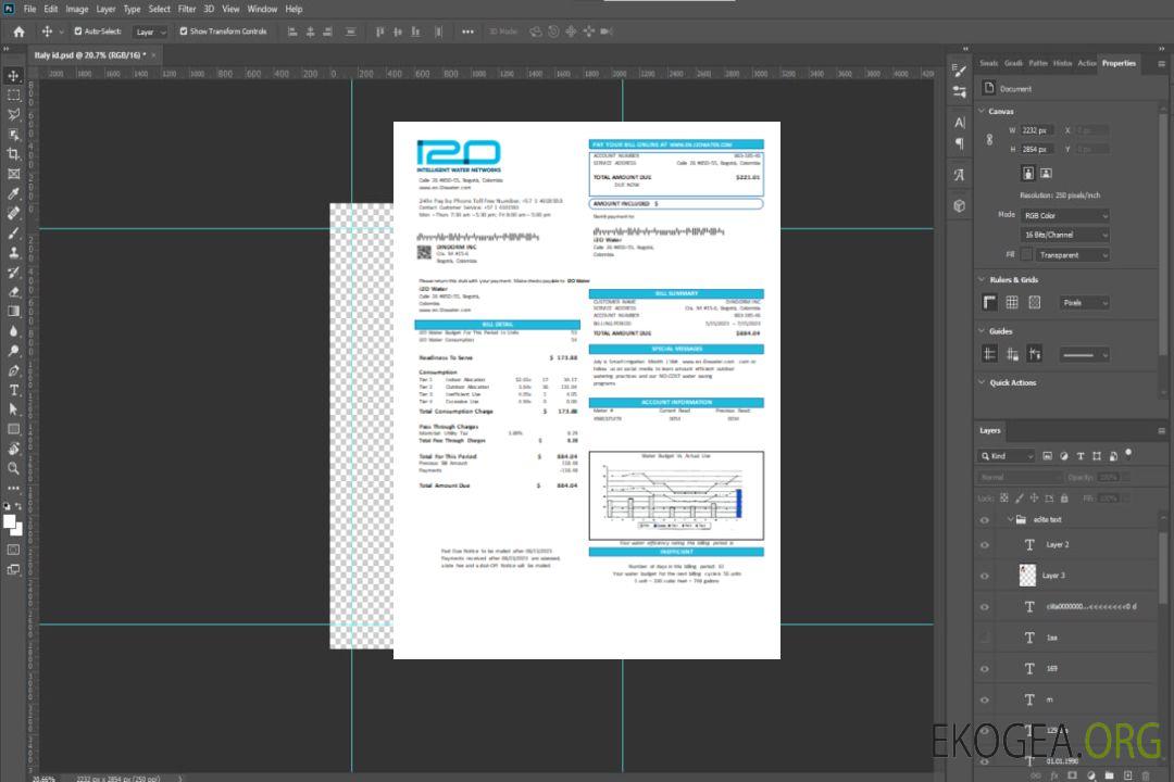 Facture commerciale de service public d'i2O Water (Colombie), SCR template